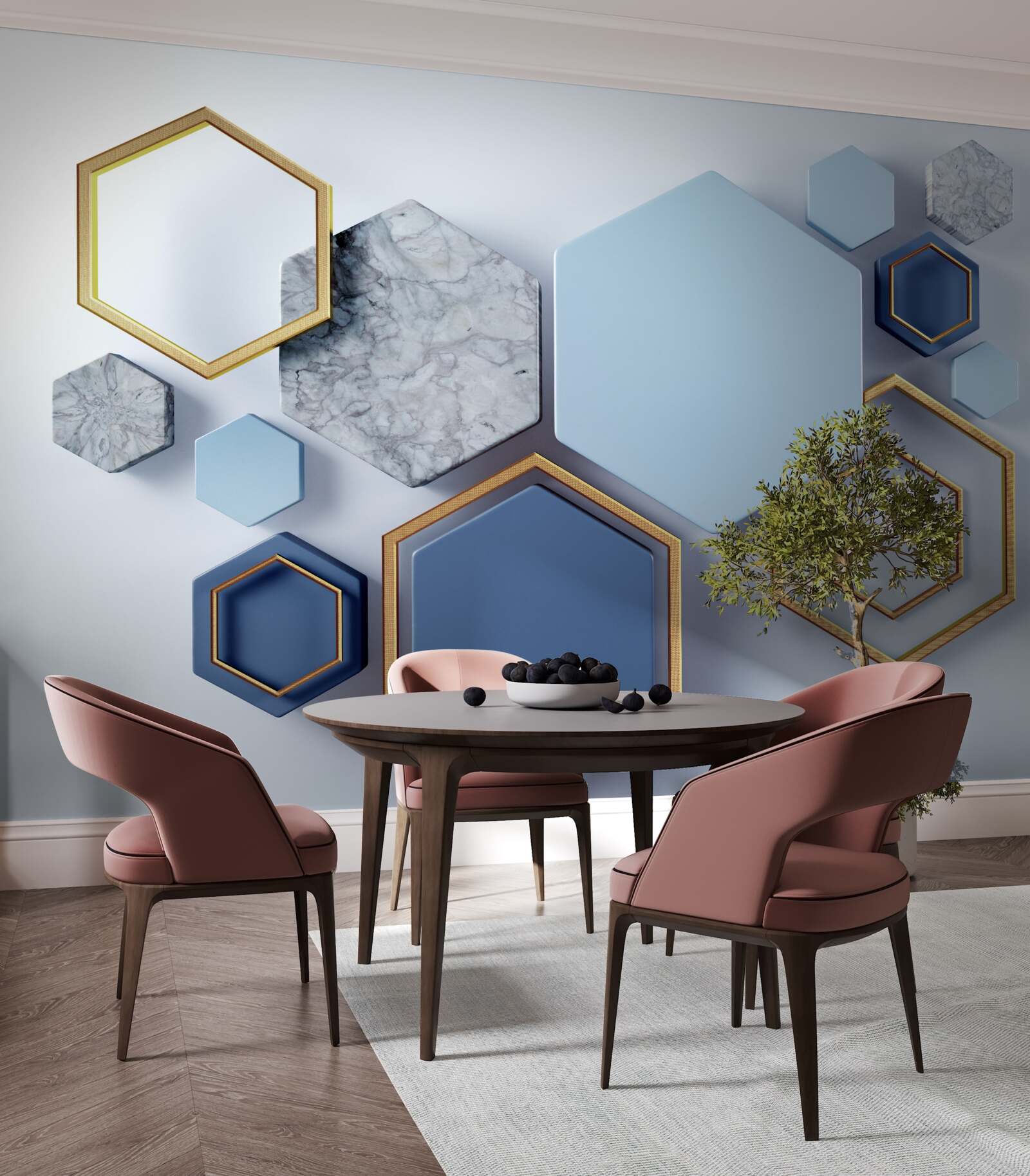 Fototapeten Geometrisches abstraktes Projekt mit Sechseckeln