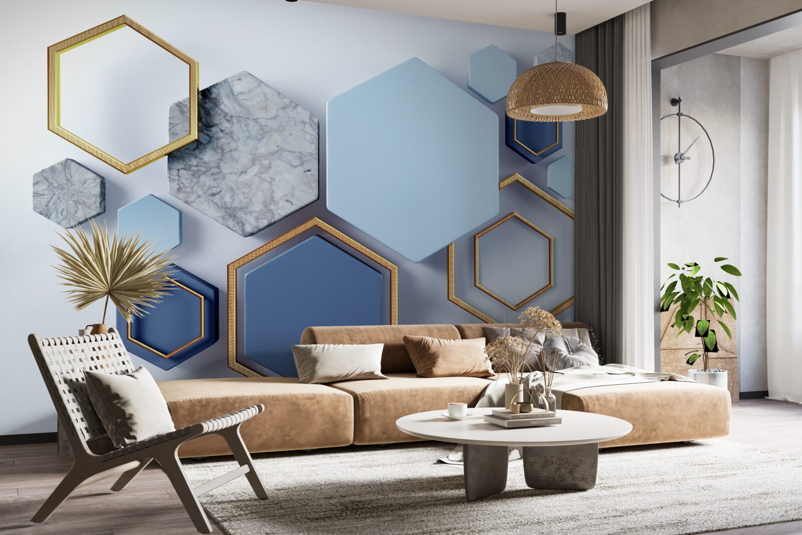 Fototapeten Geometrisches abstraktes Projekt mit Sechseckeln