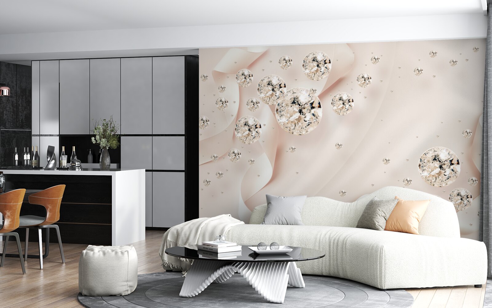 Fototapeten Weiße Diamanten erfreuen sich an einem zarten rosa Hintergrund