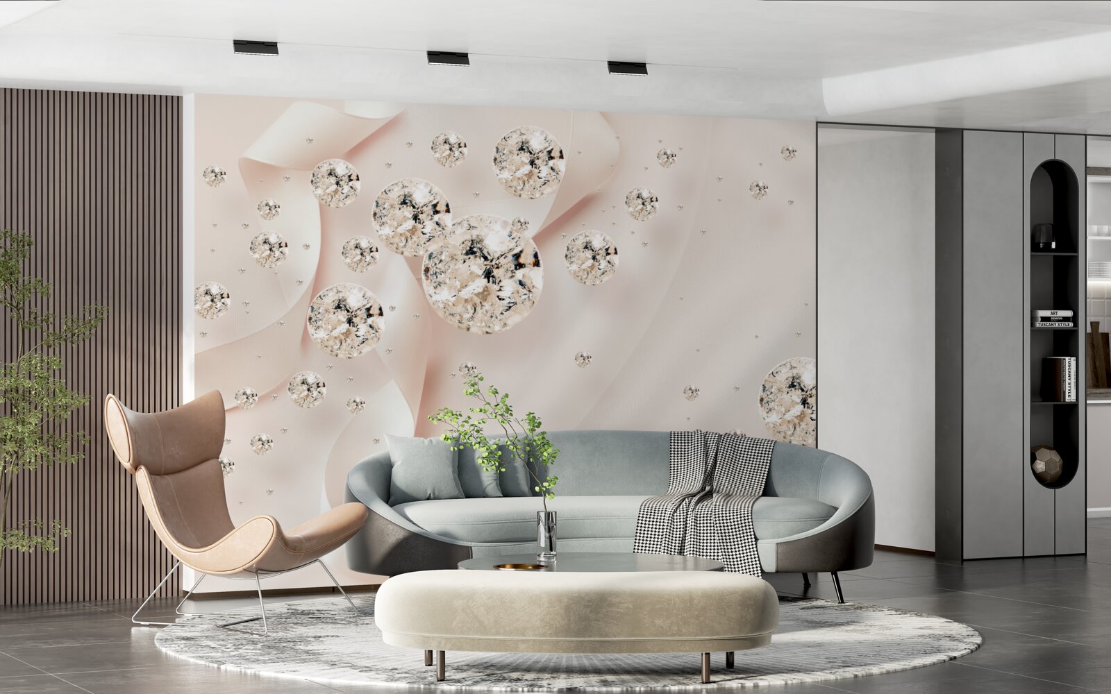 Fototapeten Weiße Diamanten erfreuen sich an einem zarten rosa Hintergrund