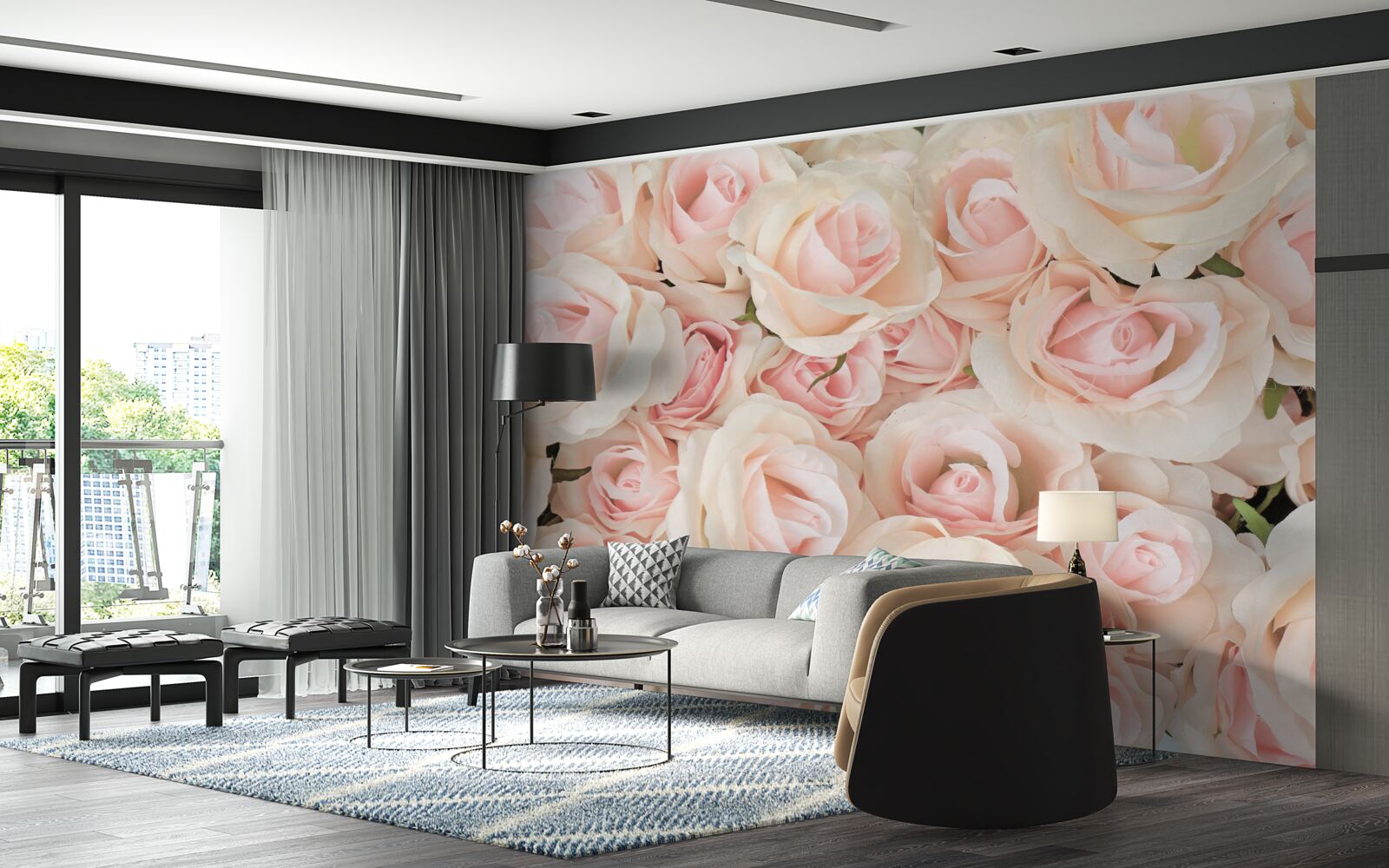 Fototapeten Viele zarte rosa Rosen