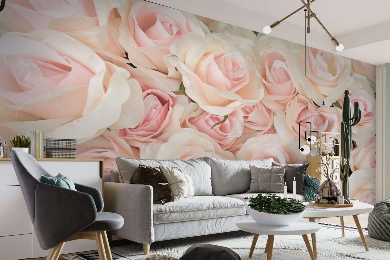 Fototapeten Viele zarte rosa Rosen