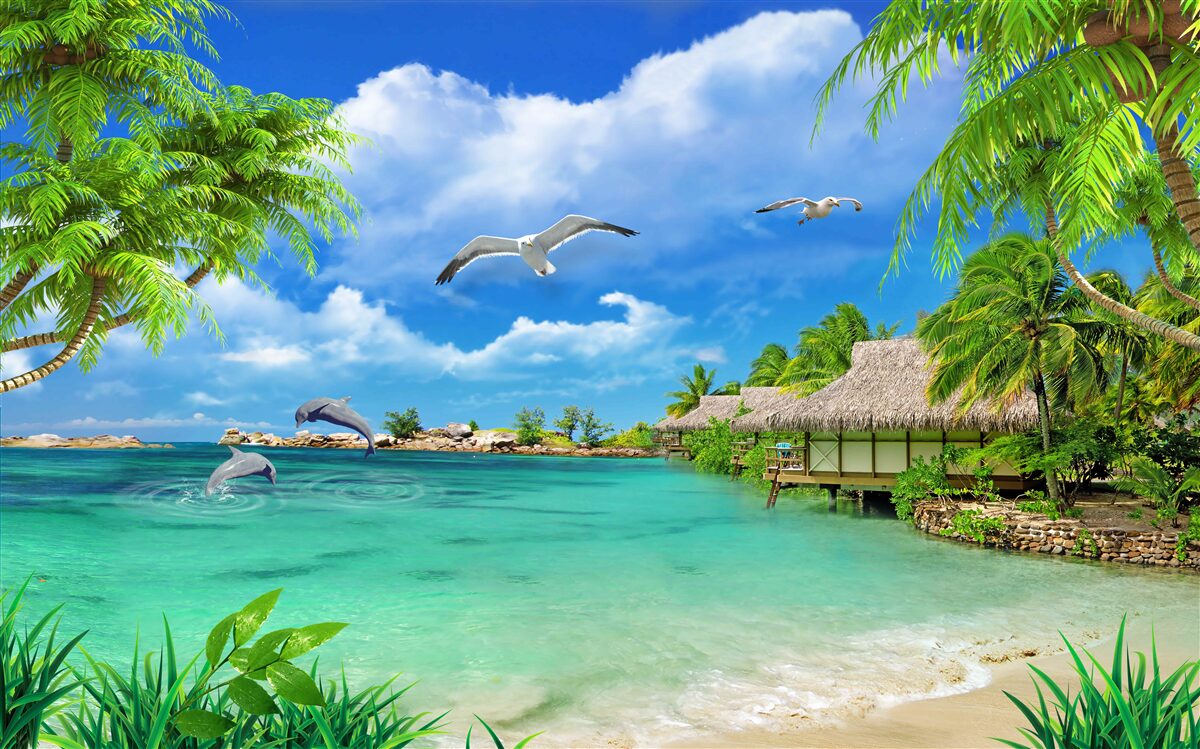 Fototapeten Sommerbungalow am Strand
