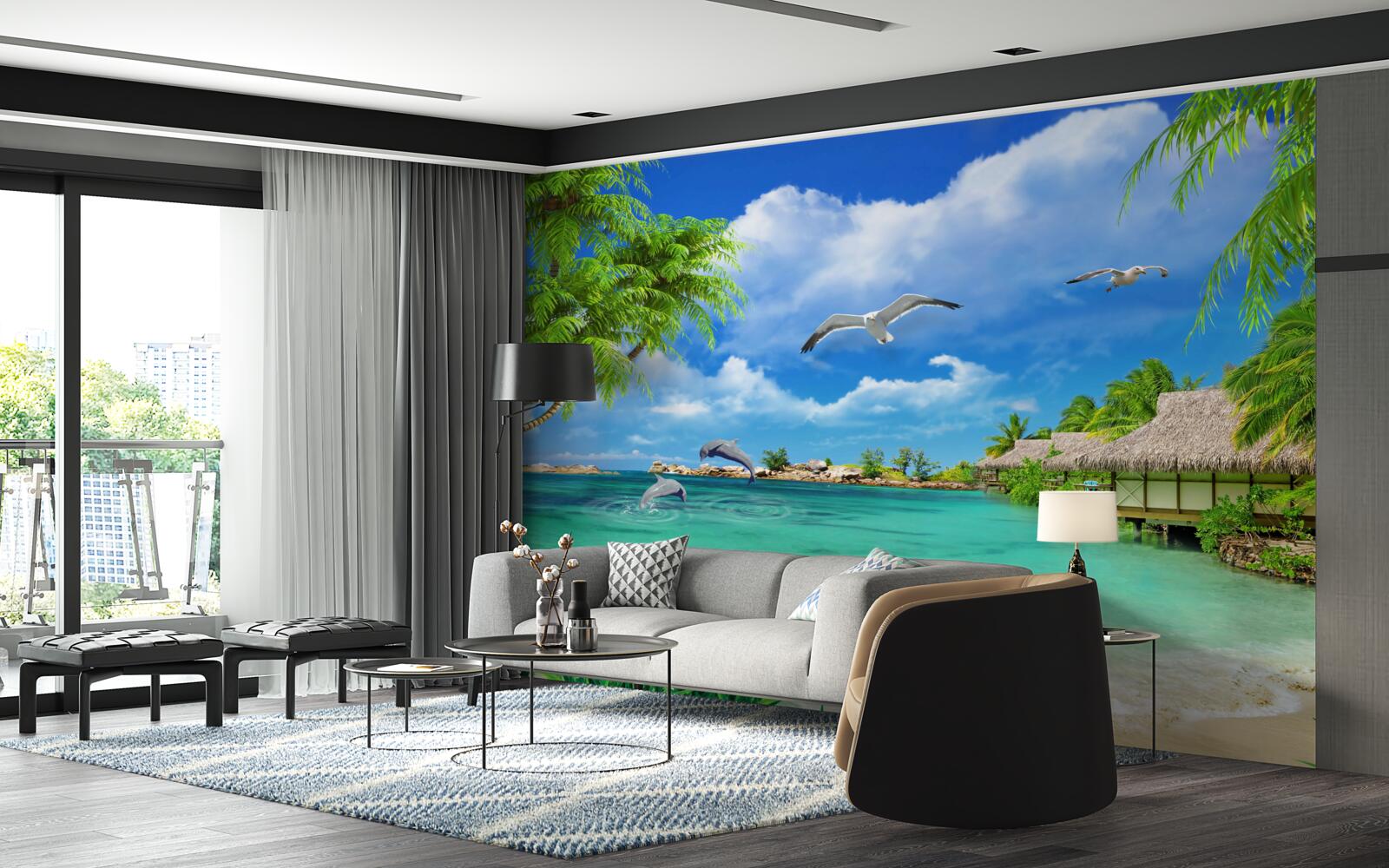 Fototapeten Sommerbungalow am Strand