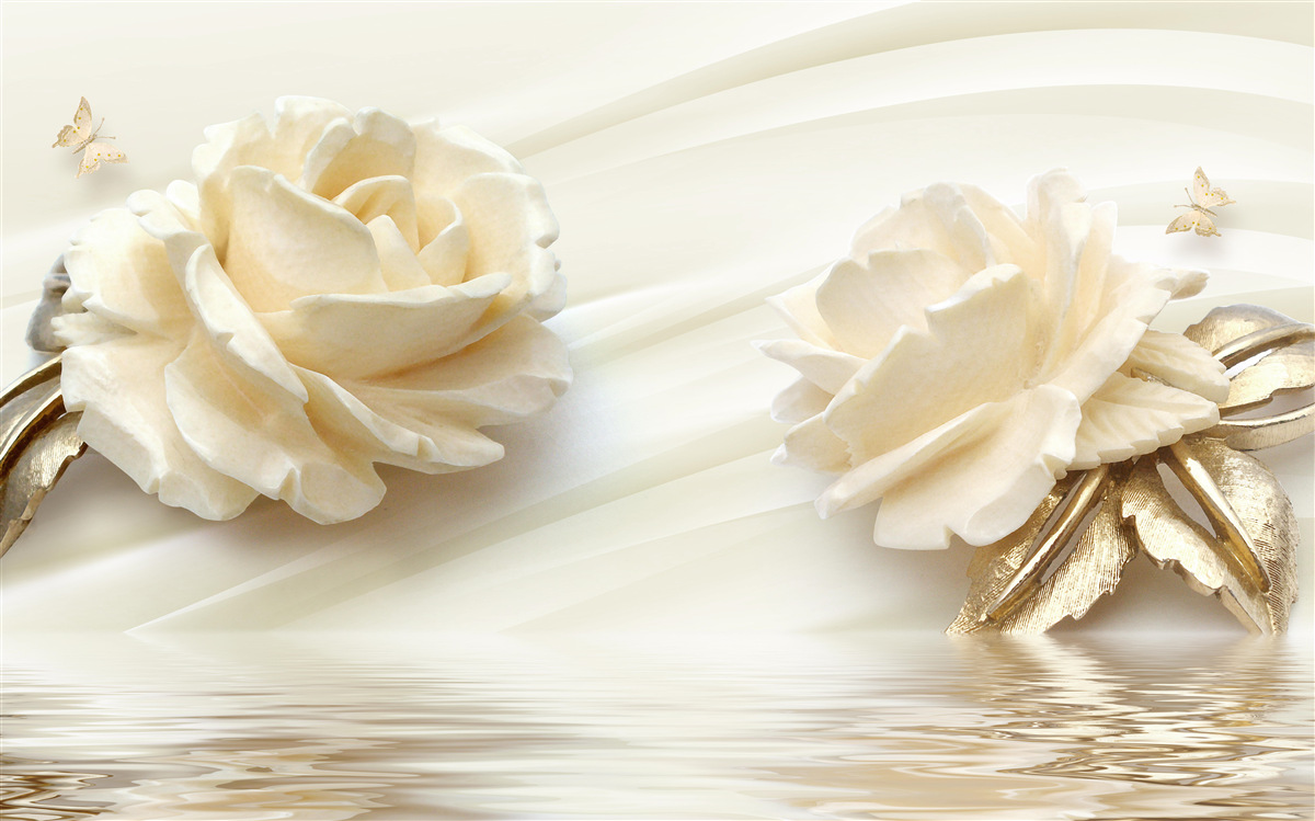 Fototapeten Zwei große beige Roseblüten