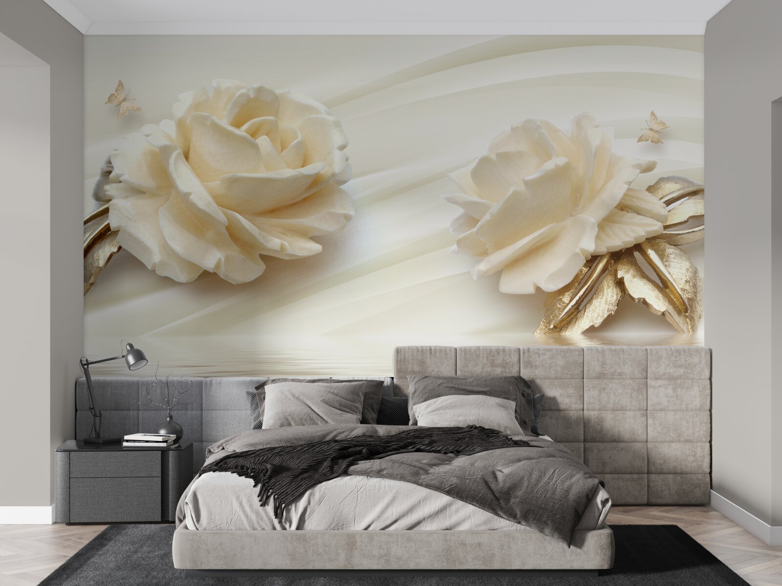 Fototapeten Zwei große beige Roseblüten