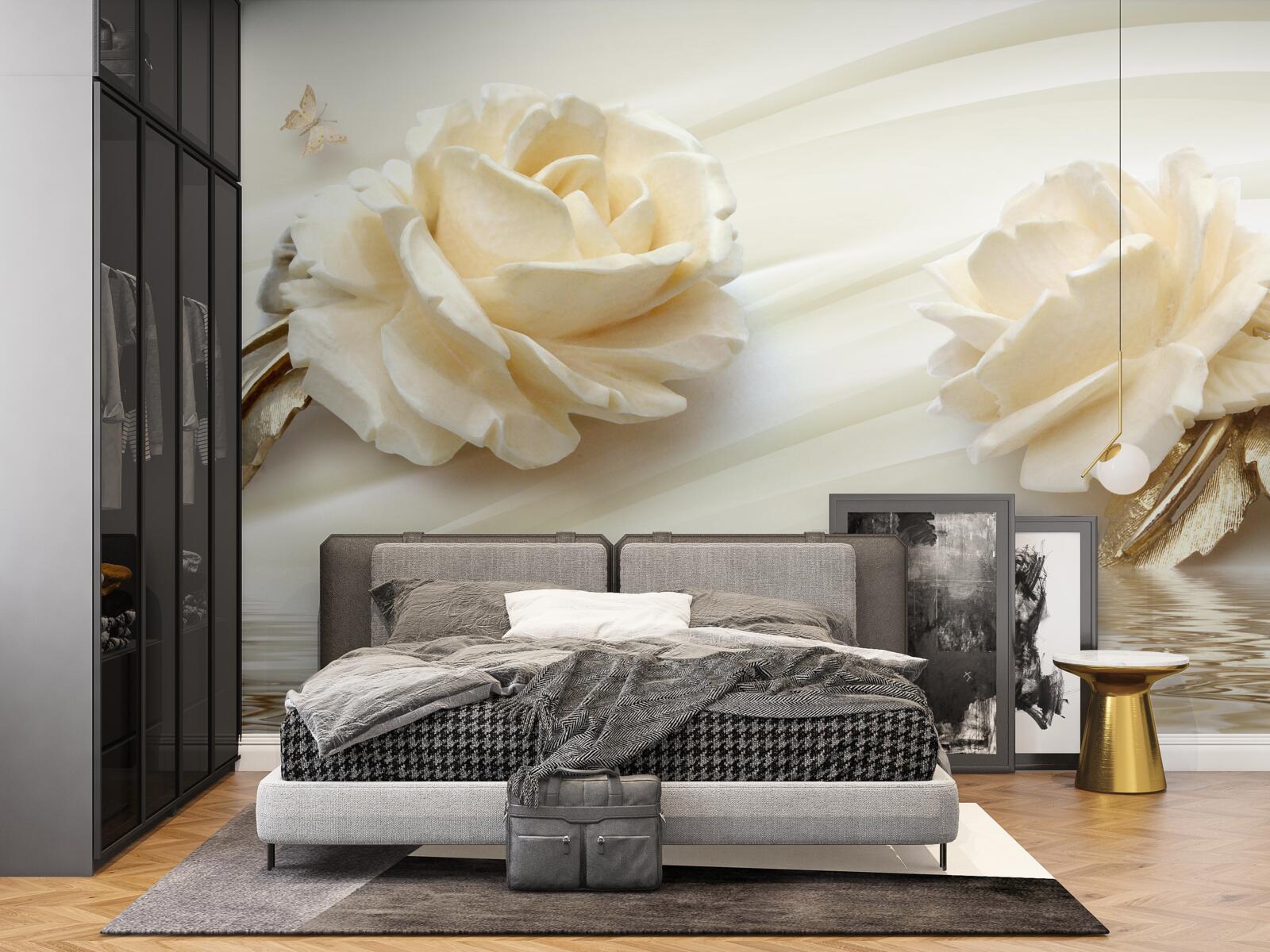 Fototapeten Zwei große beige Roseblüten