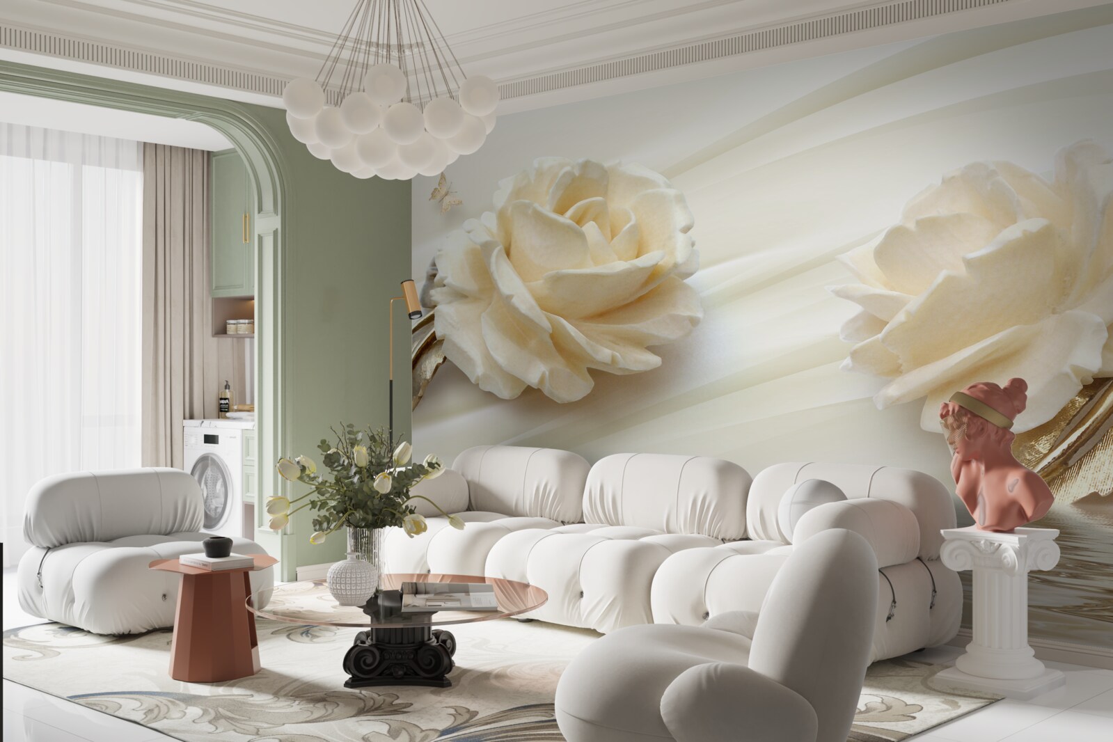 Fototapeten Zwei große beige Roseblüten