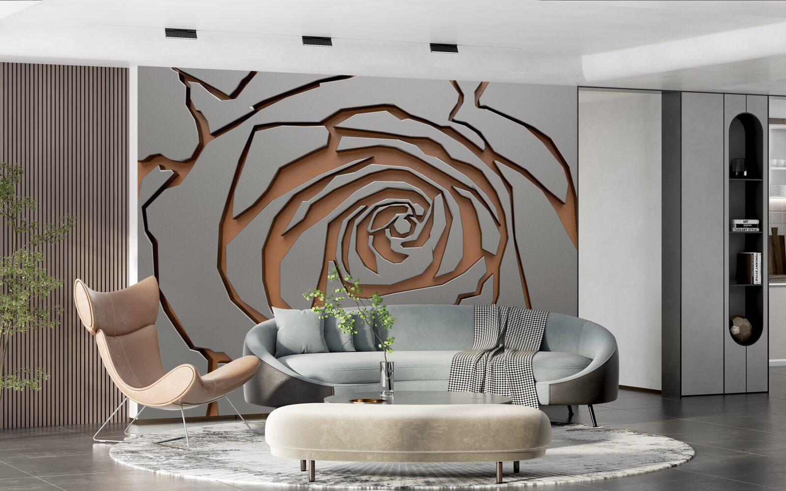 Fototapeten Eine große Rose wird an der Wand beleuchtet