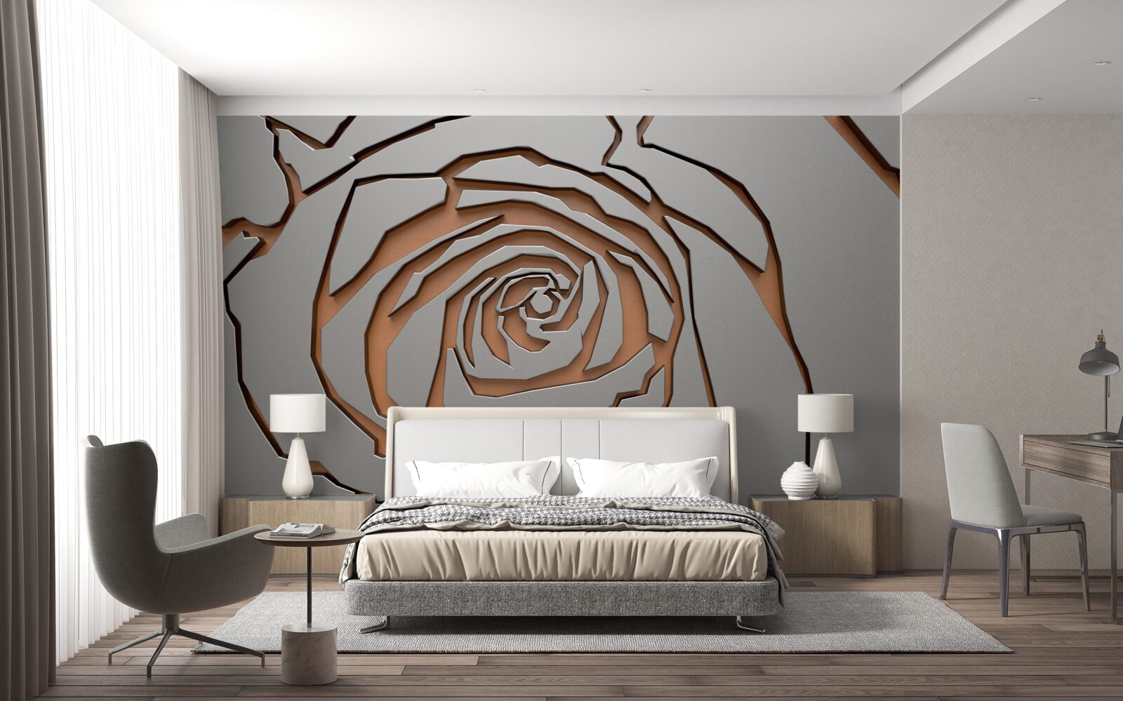 Fototapeten Eine große Rose wird an der Wand beleuchtet