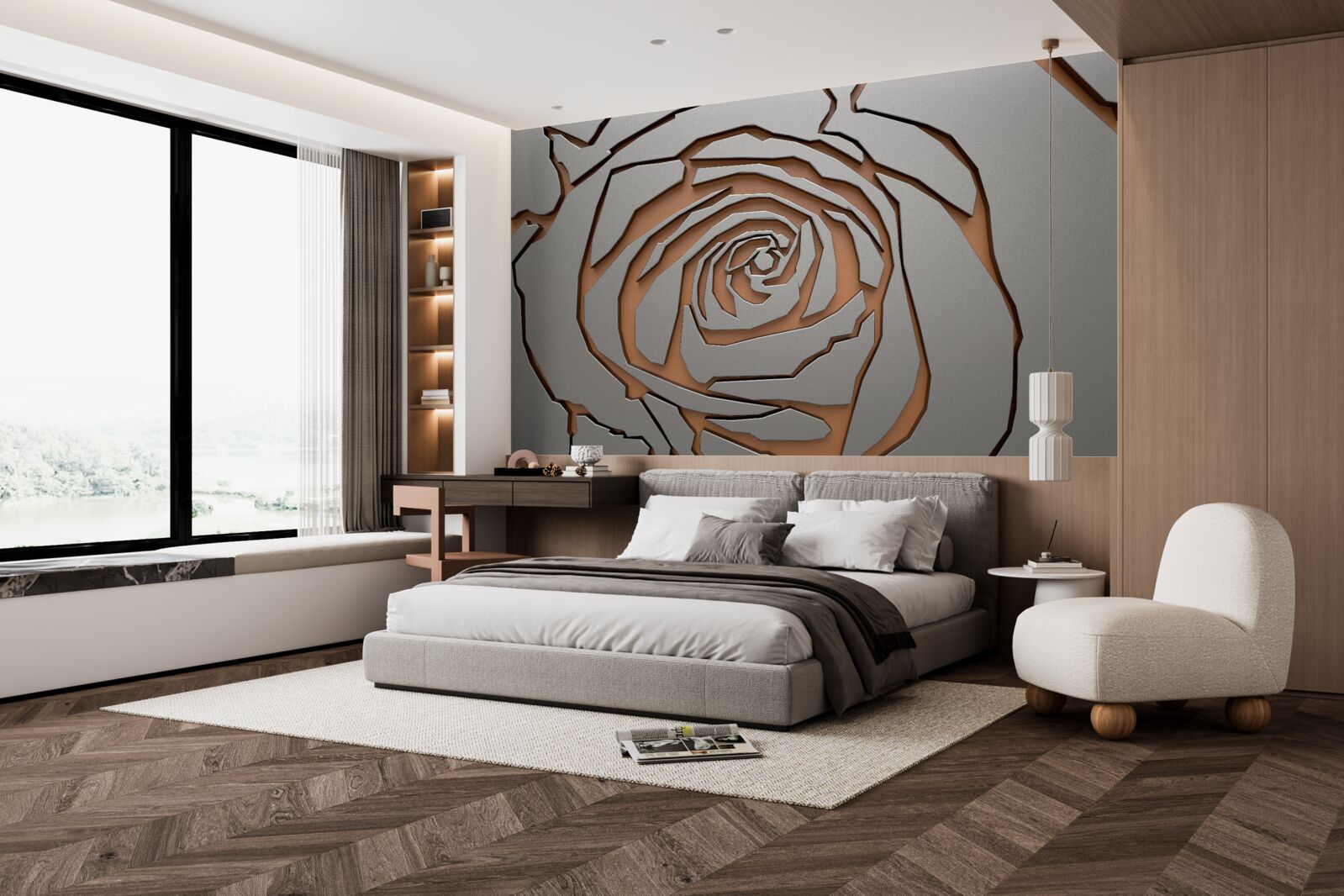 Fototapeten Eine große Rose wird an der Wand beleuchtet