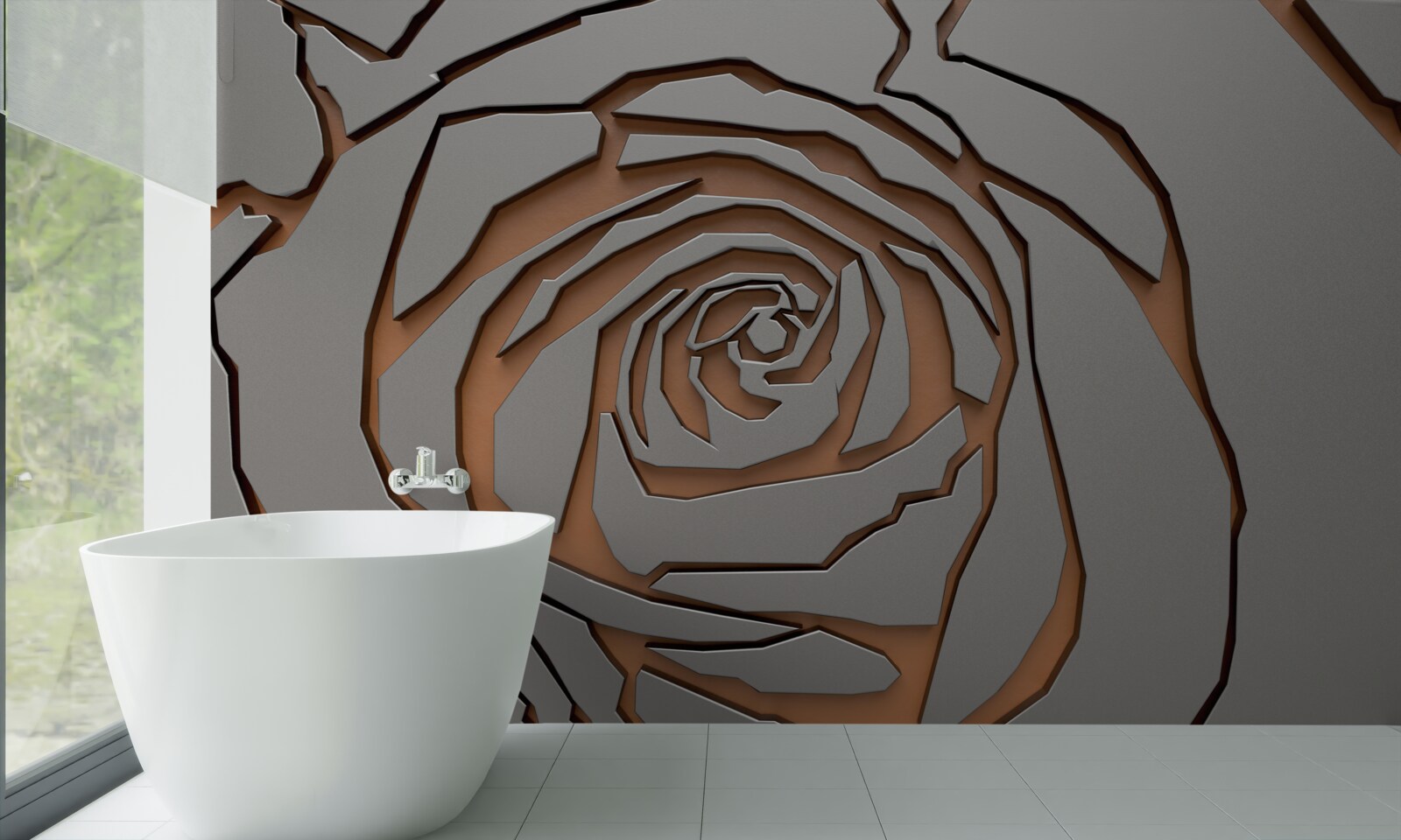 Fototapeten Eine große Rose wird an der Wand beleuchtet