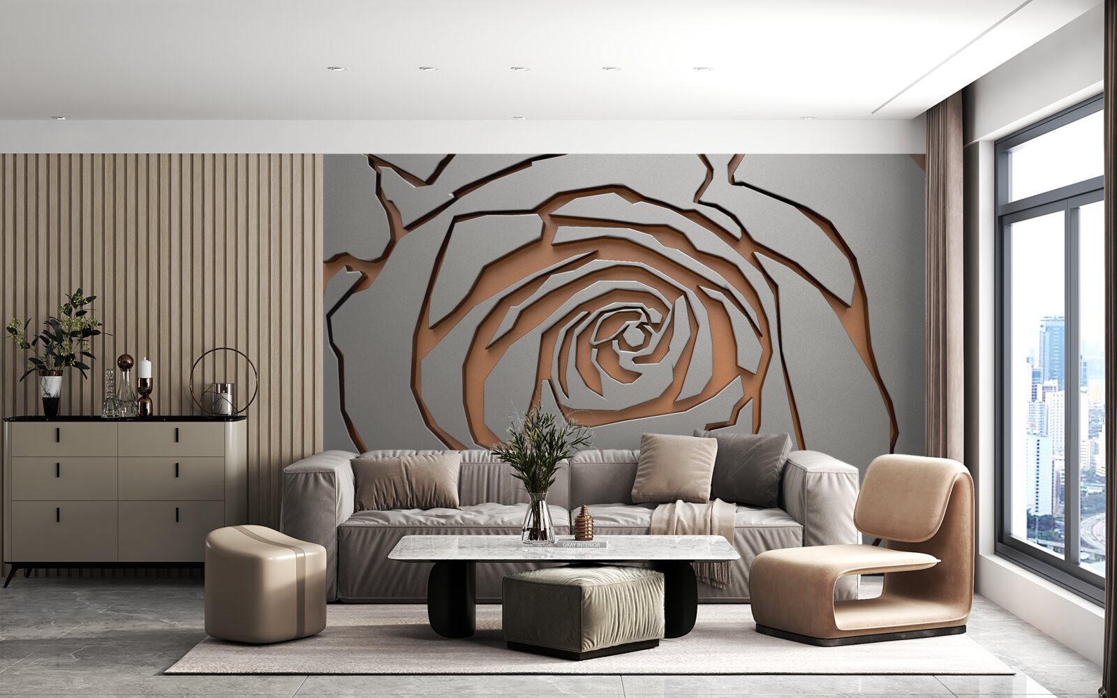 Fototapeten Eine große Rose wird an der Wand beleuchtet