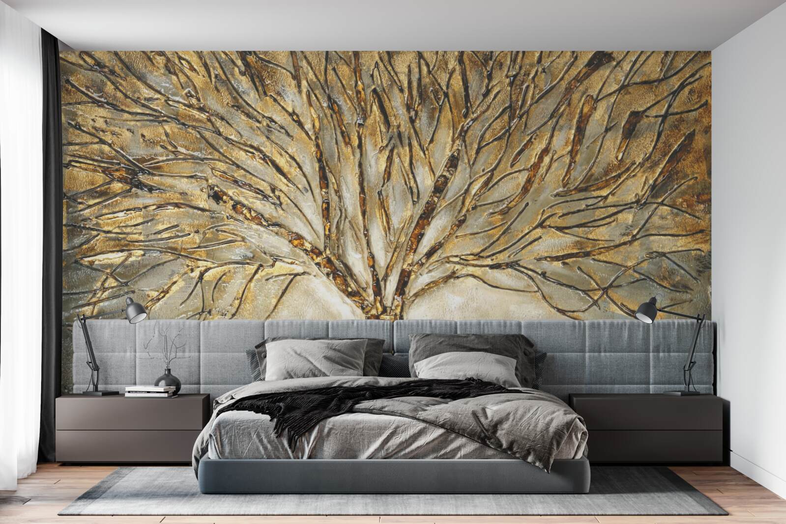Fototapeten Nackter Baum mit Gold