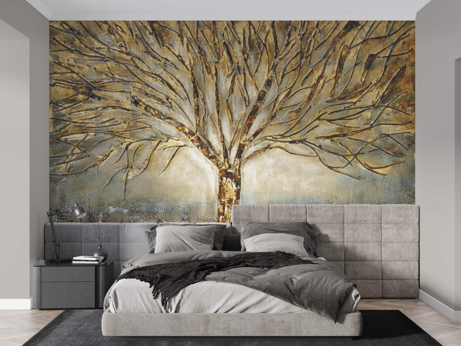Fototapeten Nackter Baum mit Gold