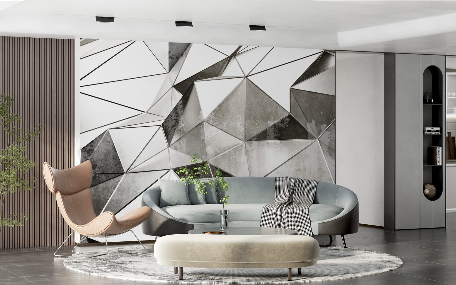 Fototapeten Zusammenfassung Schwarz -Weiß -Hintergrund im geometrischen Stil