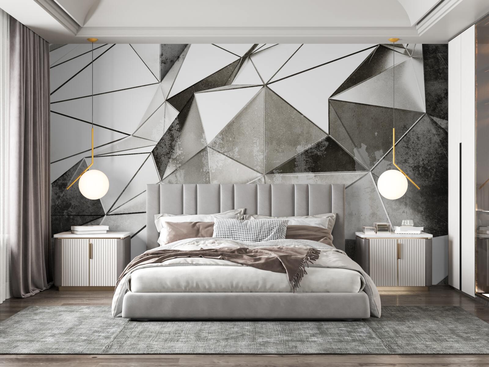 Fototapeten Zusammenfassung Schwarz -Weiß -Hintergrund im geometrischen Stil