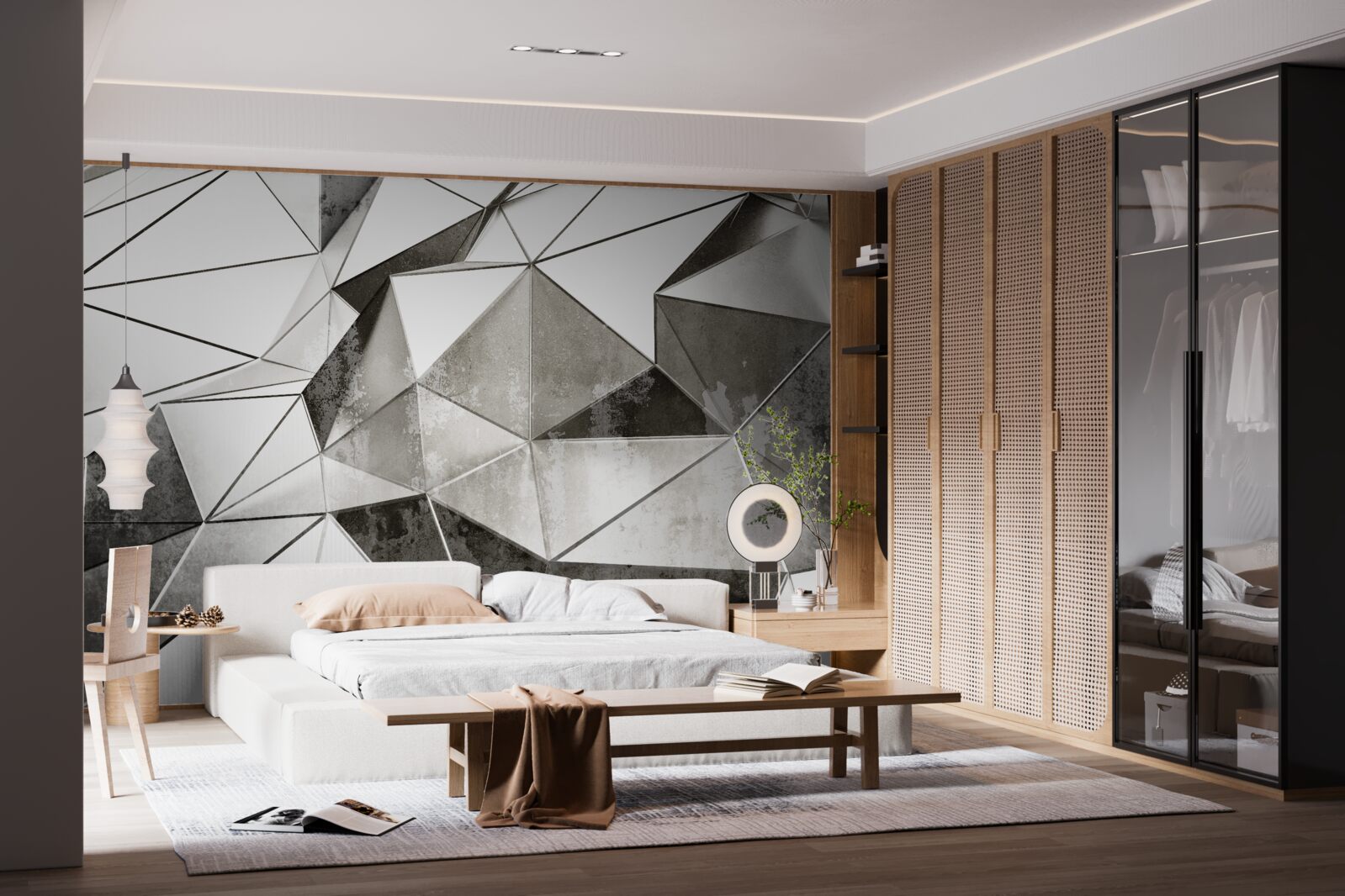 Fototapeten Zusammenfassung Schwarz -Weiß -Hintergrund im geometrischen Stil