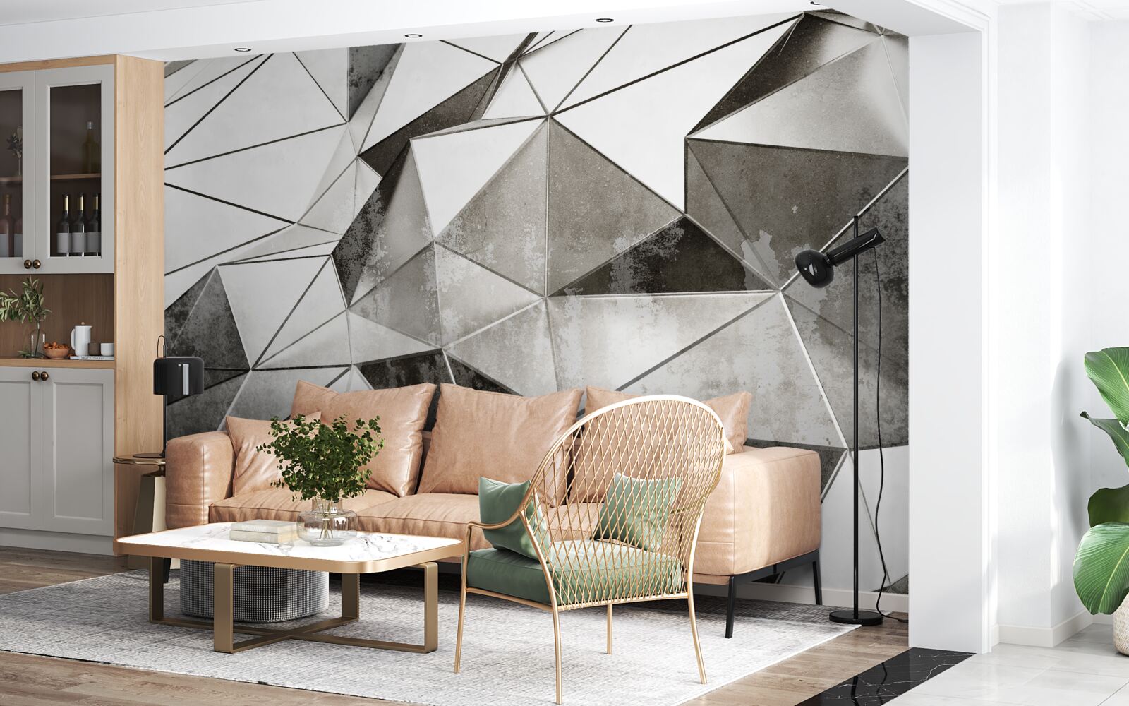 Fototapeten Zusammenfassung Schwarz -Weiß -Hintergrund im geometrischen Stil