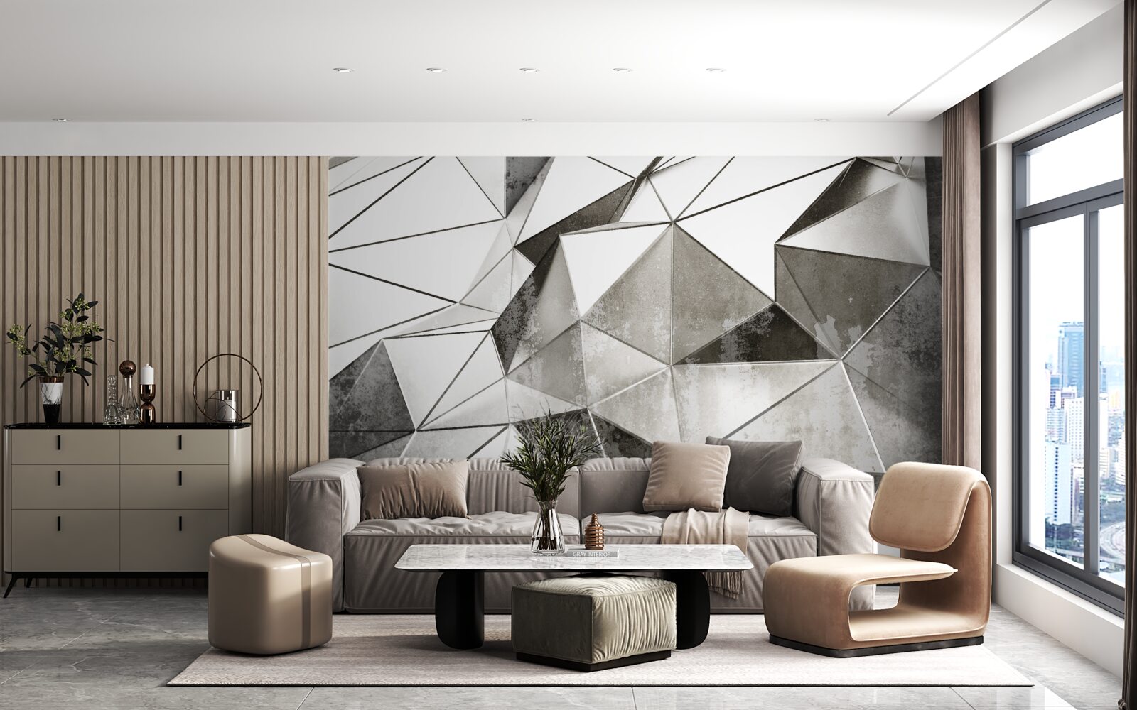 Fototapeten Zusammenfassung Schwarz -Weiß -Hintergrund im geometrischen Stil