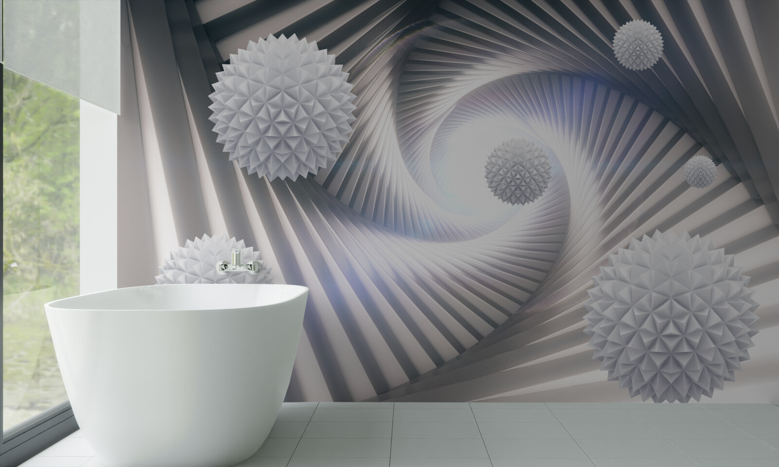 Fototapeten weiße Kugeln und abstrakte Spiralen