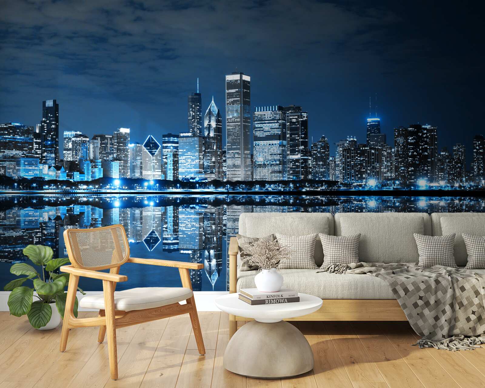 Fototapeten Anzeigen der Nachtlichter der Stadt im Wasser