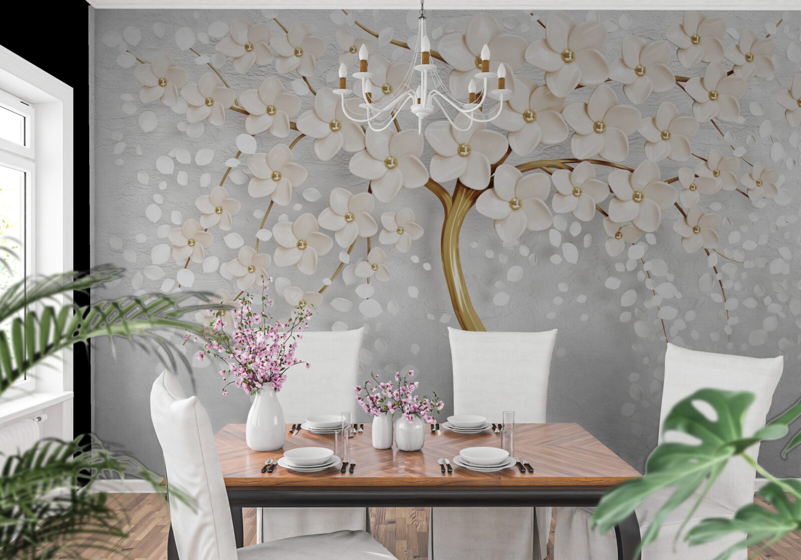 Fototapeten Goldene Farbtöne mit charmanten Miniaturblumen