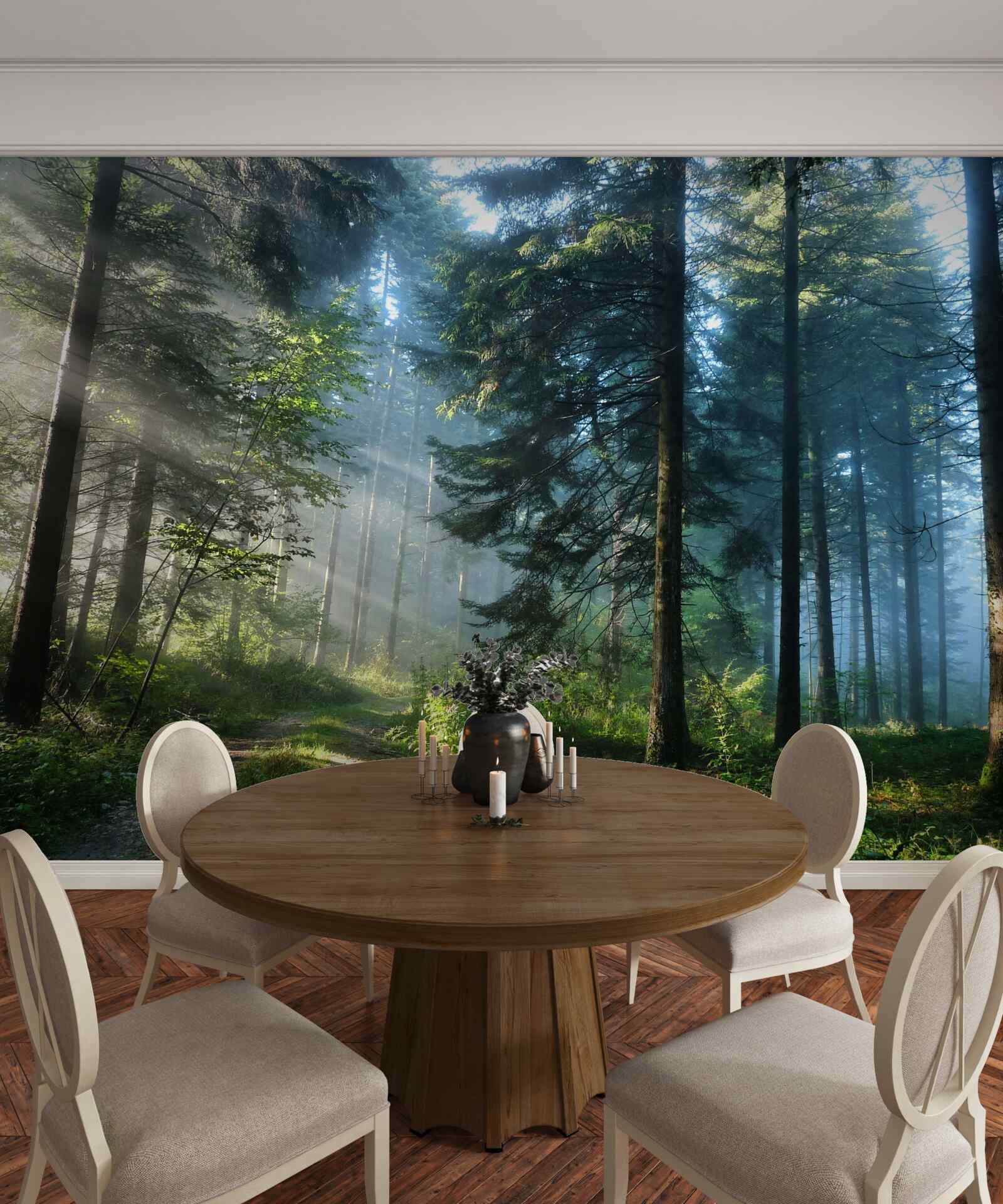 Fototapeten Weg durch einen nebligen Wald