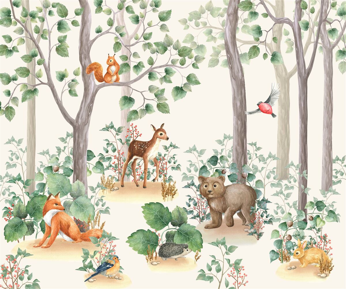 Fototapeten Tiere und Vögel im Wald wie ein Märchen