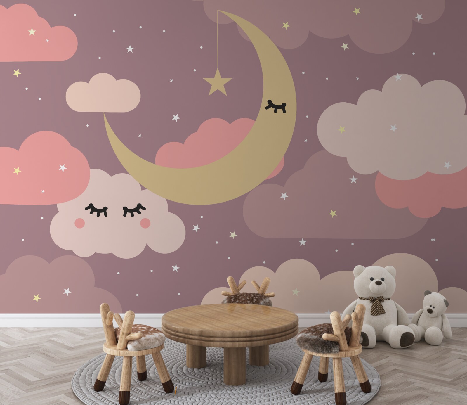 Fototapeten Mond und eine kleine Wolke mit Augen