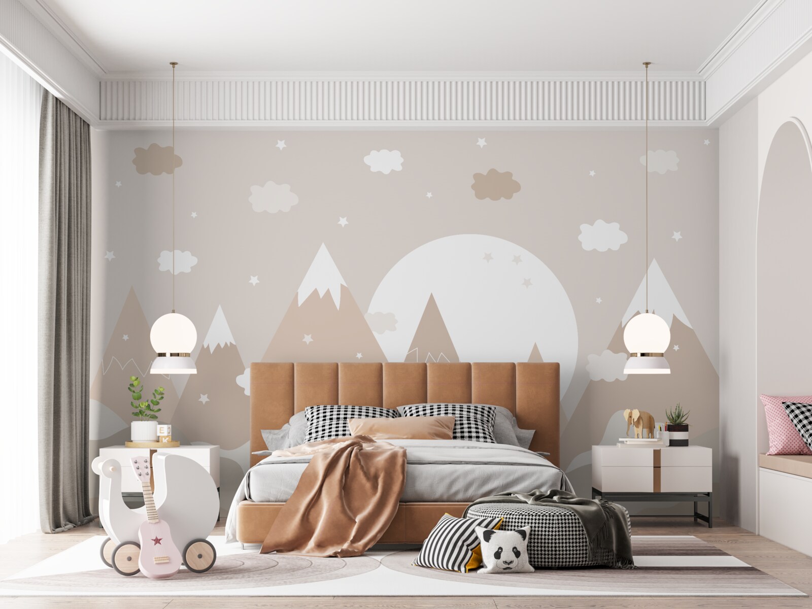 Fototapeten Die auf Leinwand und den Mond präsentierten Gipfel vollständig