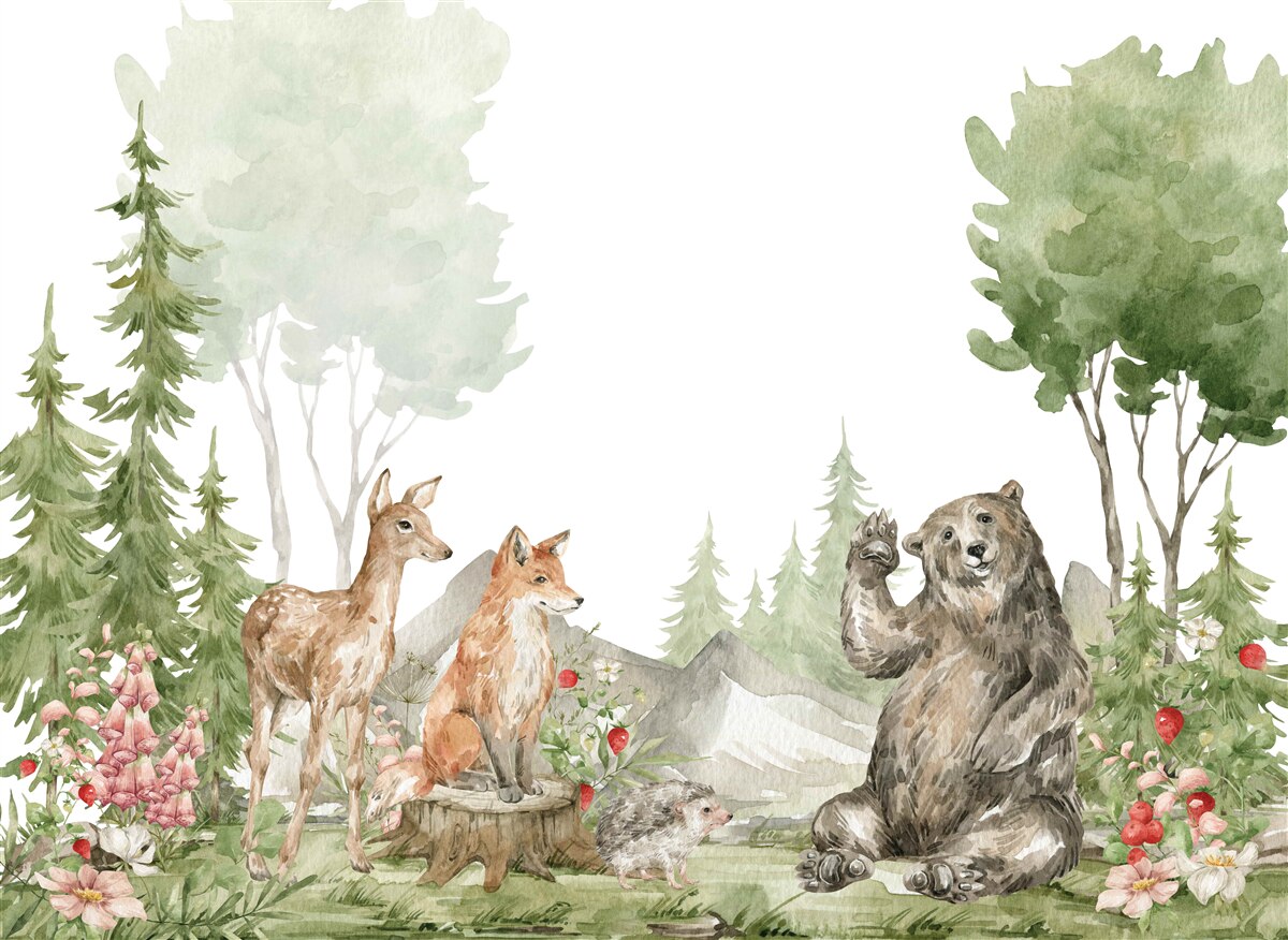 Fototapeten Bär, Rentiere und Fuchs in freier Wildbahn