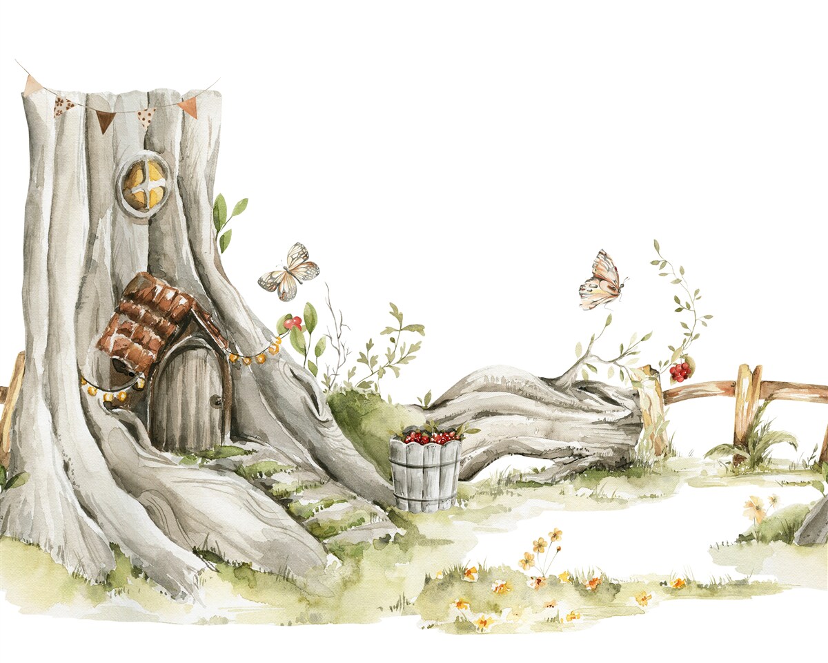 Fototapeten Eingang zu einer Holzwohnung eines Waldbewohners