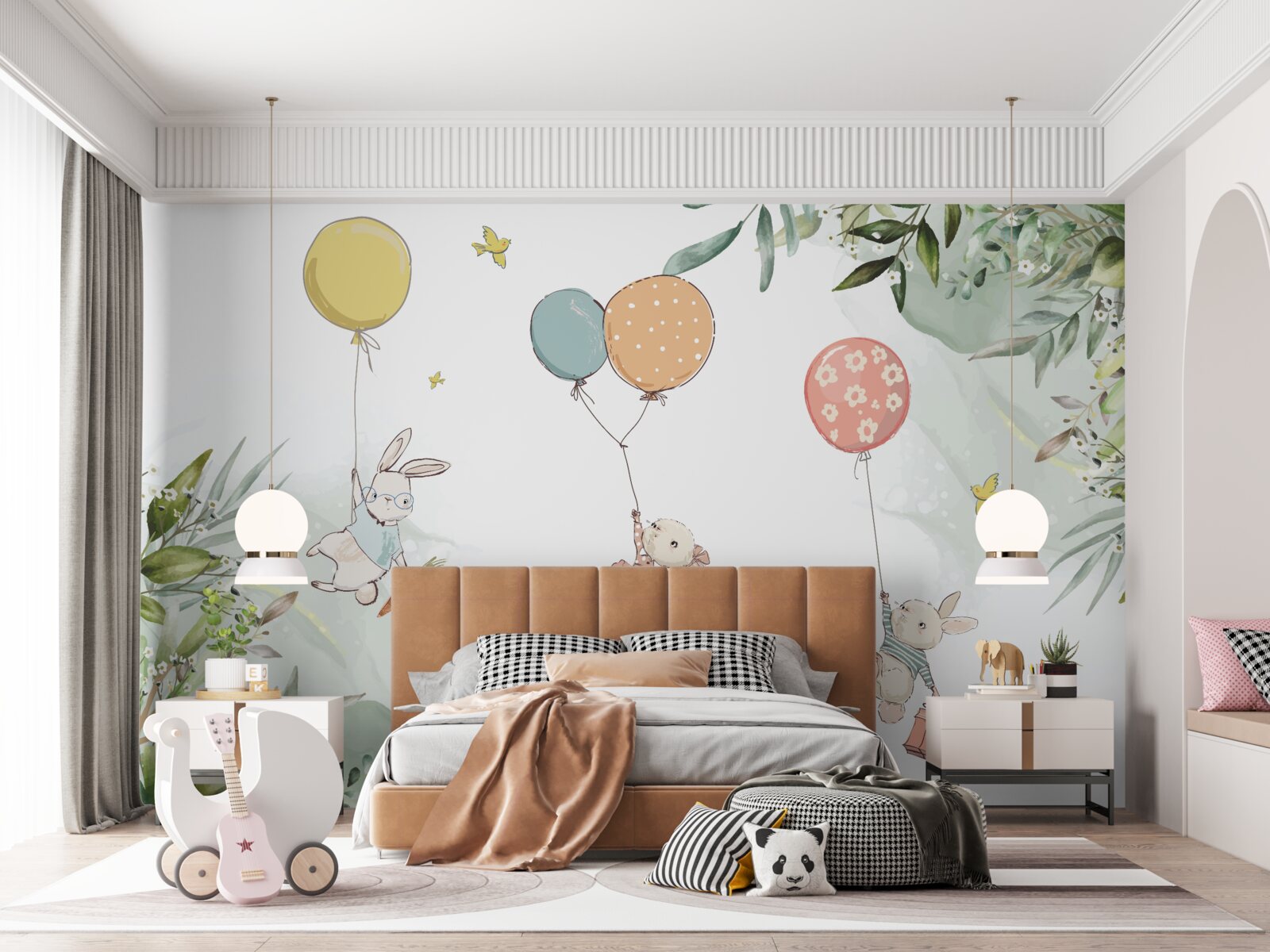 Fototapeten Kaninchen schweben auf Luftballons