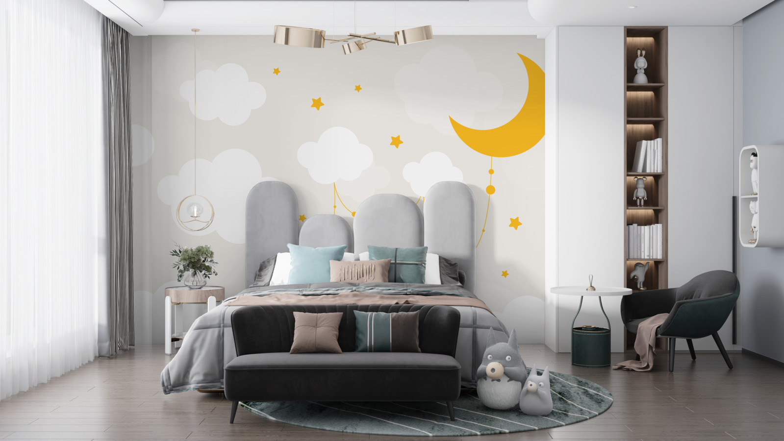 Fototapeten Der Mond hat einen goldenen Farbton und kleine Sterne