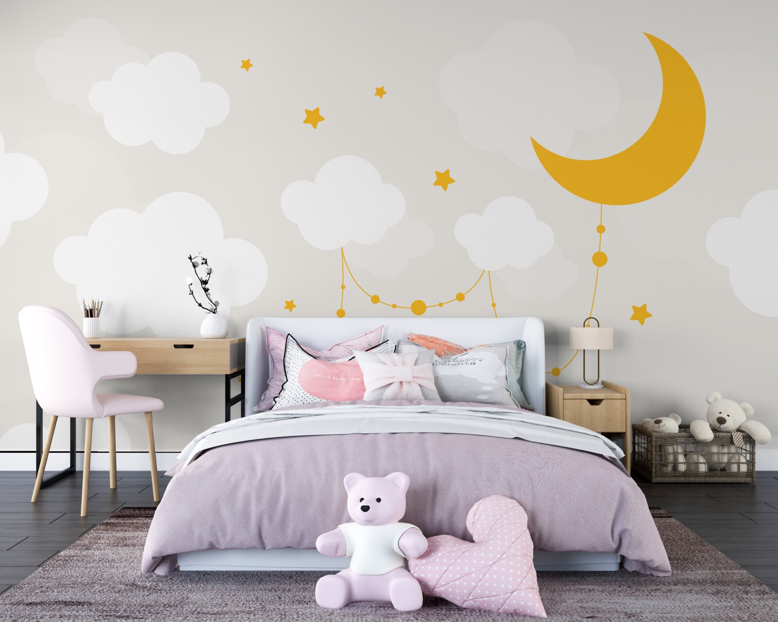 Fototapeten Der Mond hat einen goldenen Farbton und kleine Sterne