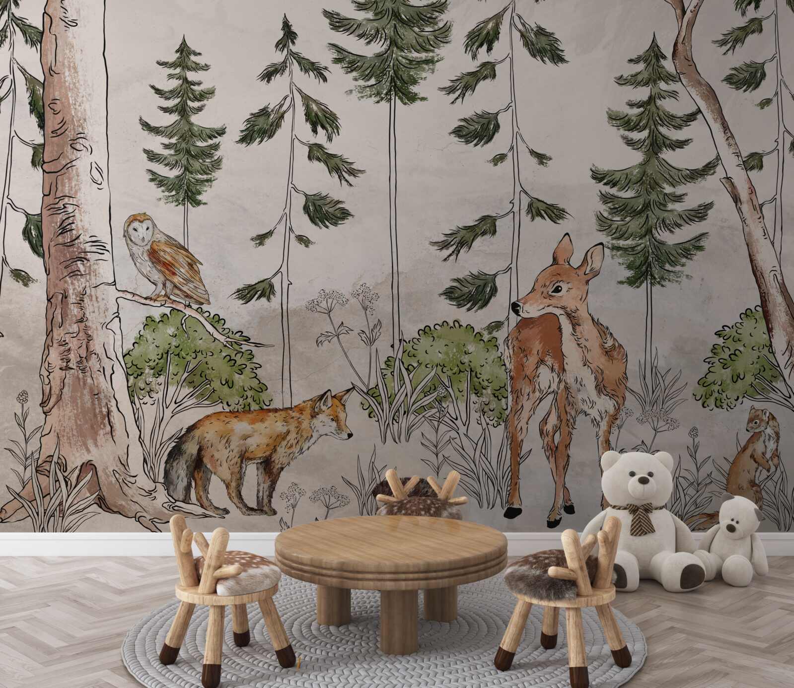 Fototapeten Tiere, die durch den Wald verlaufen