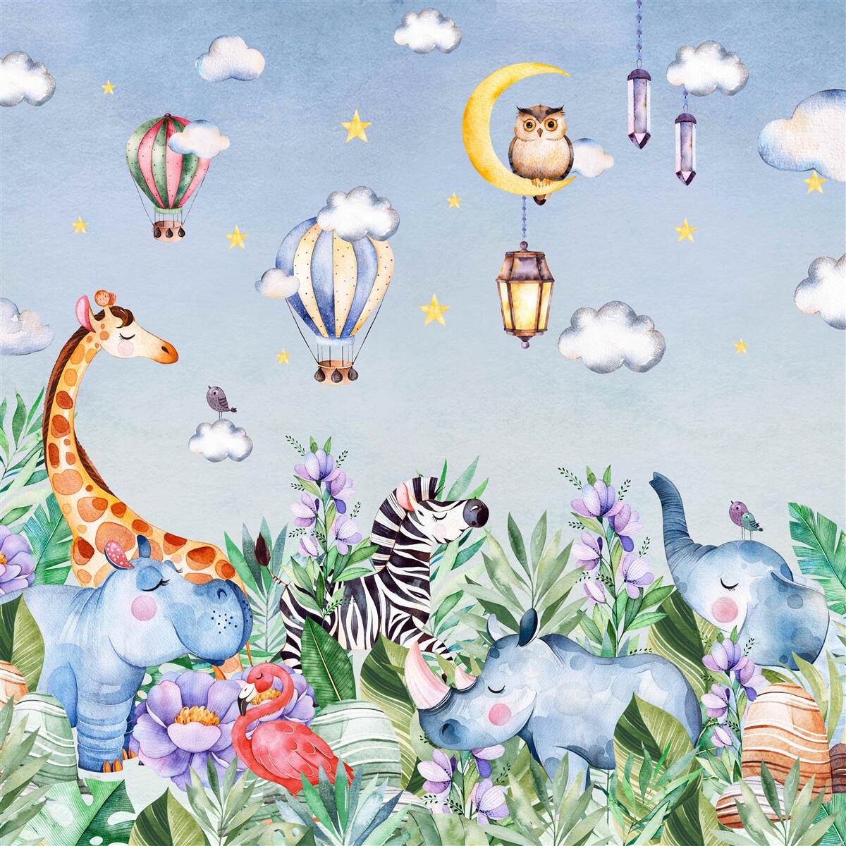 Fototapeten Schöne Tiere und lustige Luftballons