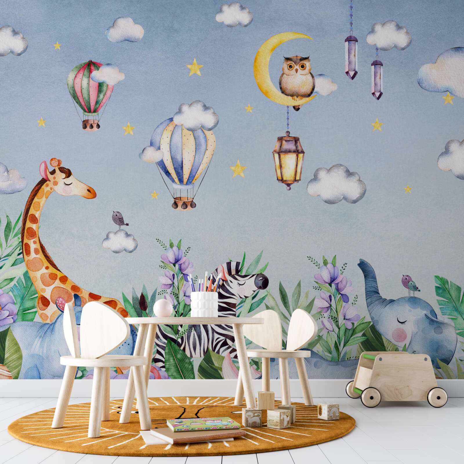 Fototapeten Schöne Tiere und lustige Luftballons