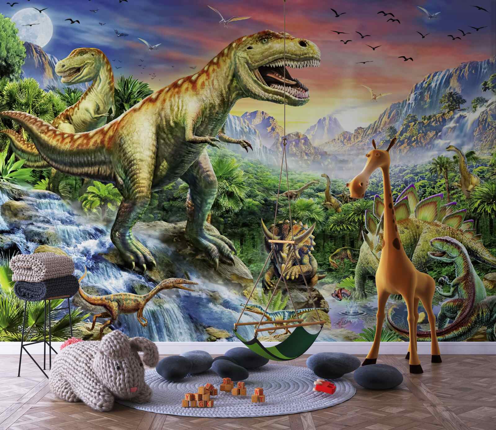 Fototapeten Dinosaurier an den Oberflächen der Berge