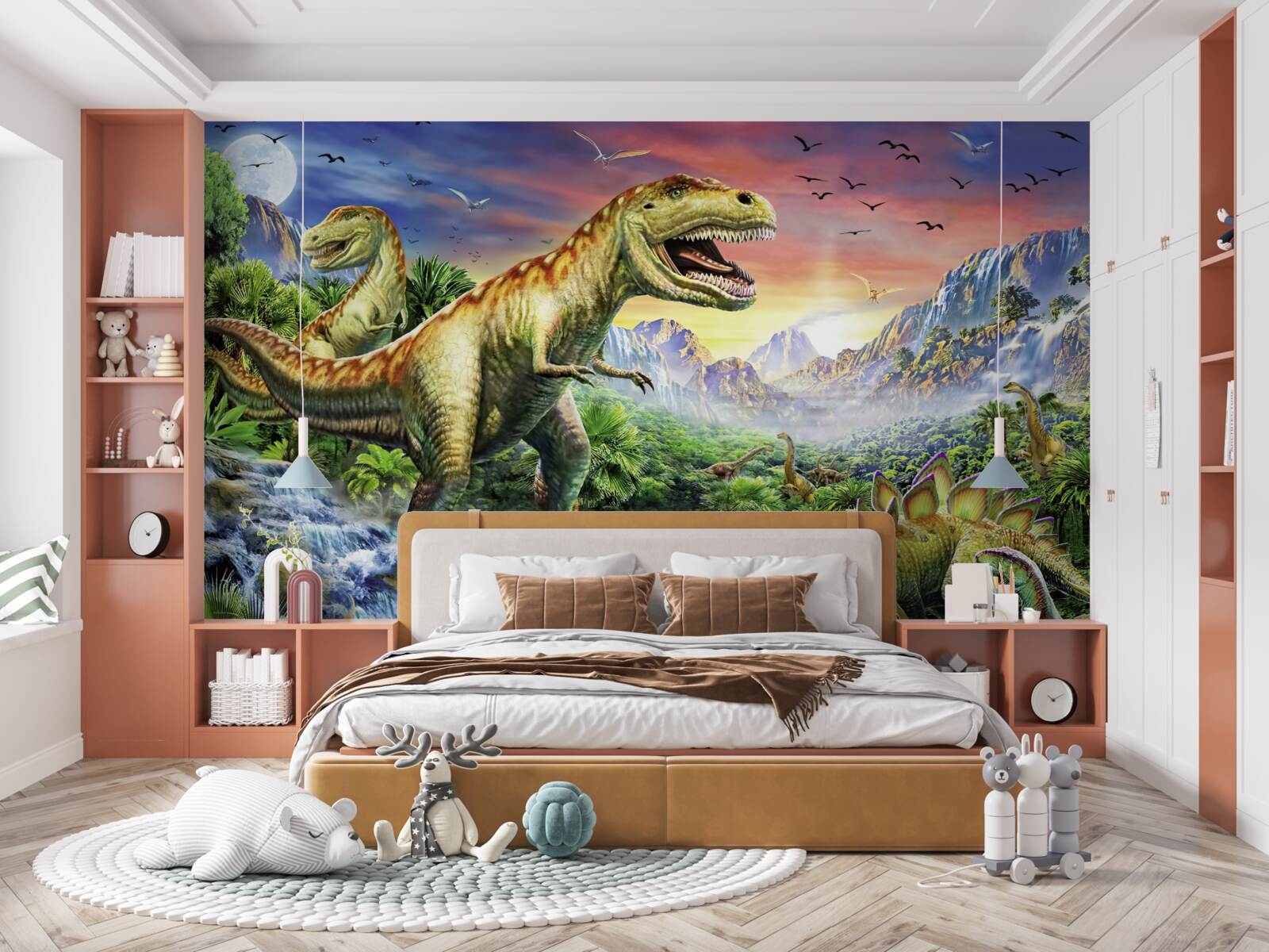 Fototapeten Dinosaurier an den Oberflächen der Berge