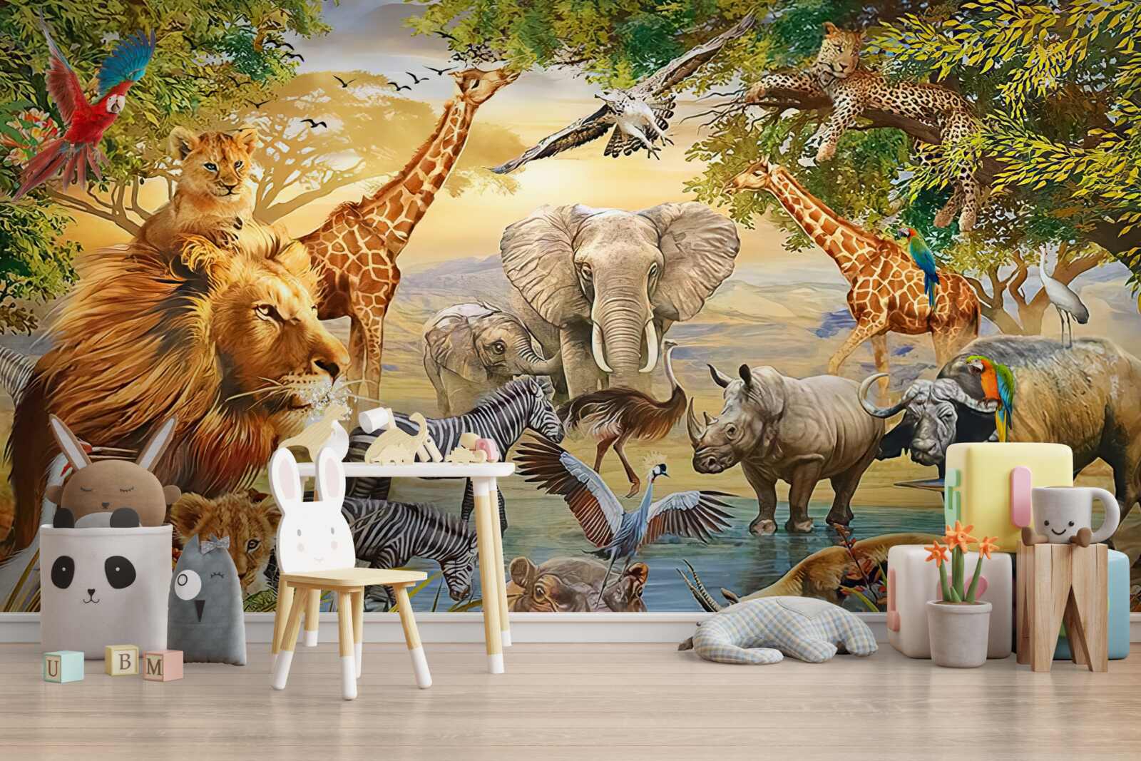 Fototapeten Afrikanische Tiere in der Nähe des Teiches