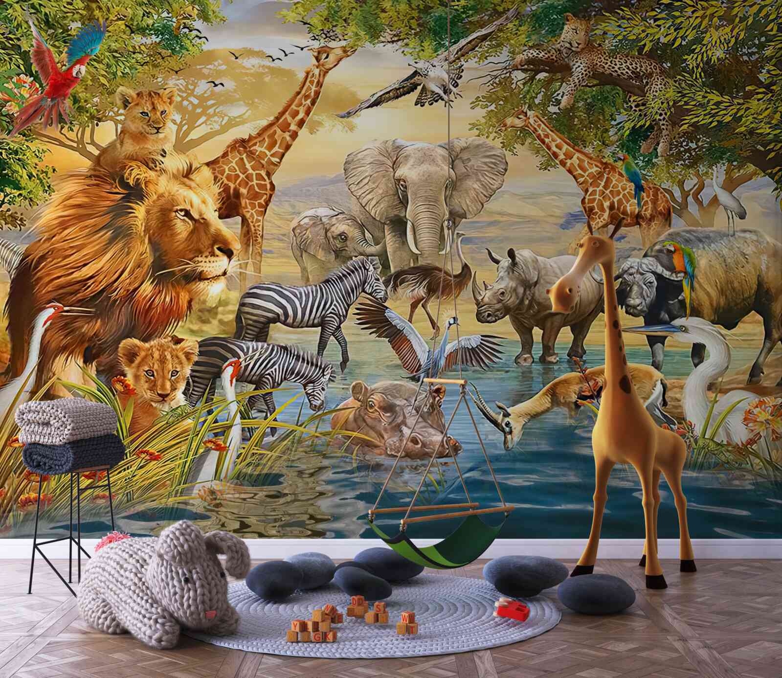 Fototapeten Afrikanische Tiere in der Nähe des Teiches