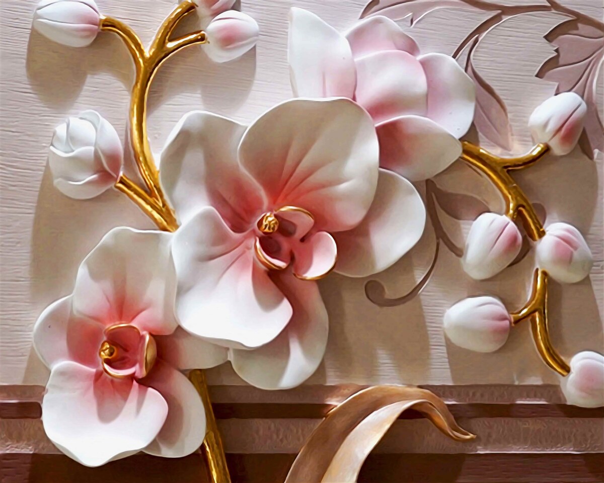 Fototapeten Weiße Orchideen mit strukturierten tödlichen Motiven