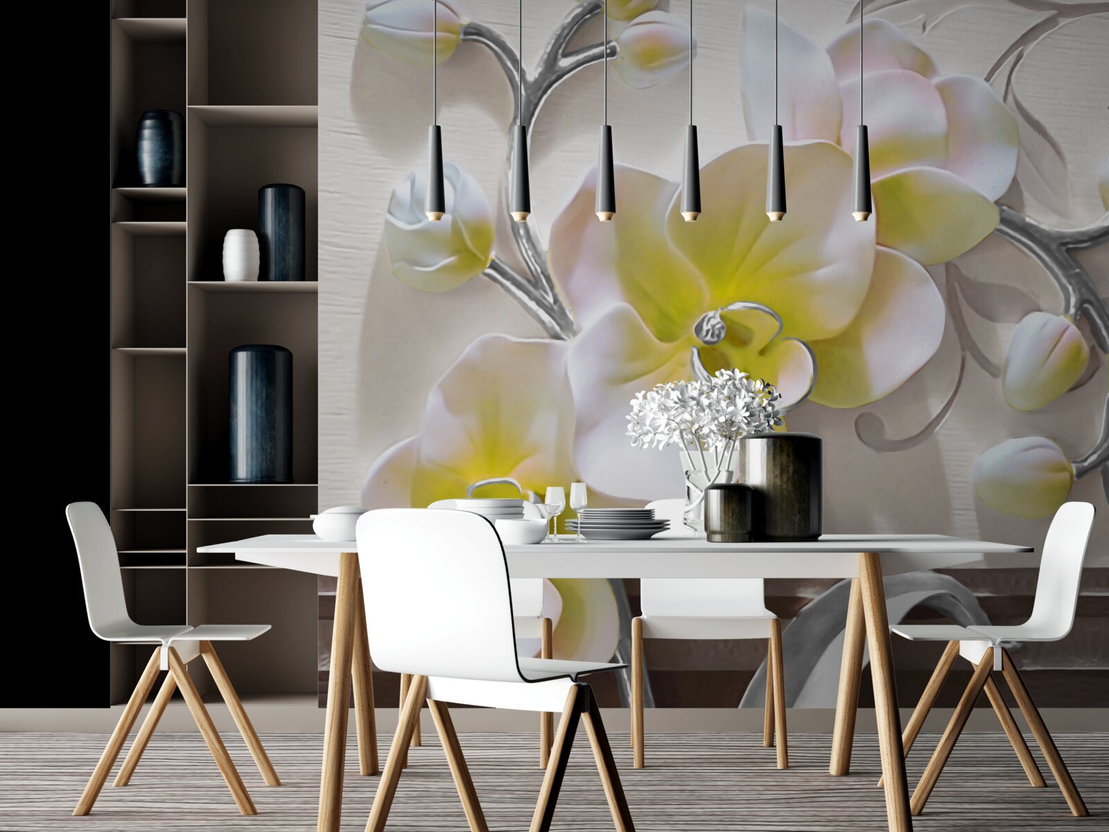 Fototapeten Orchidee mit einer einzigartigen weißen und gelben Farbe