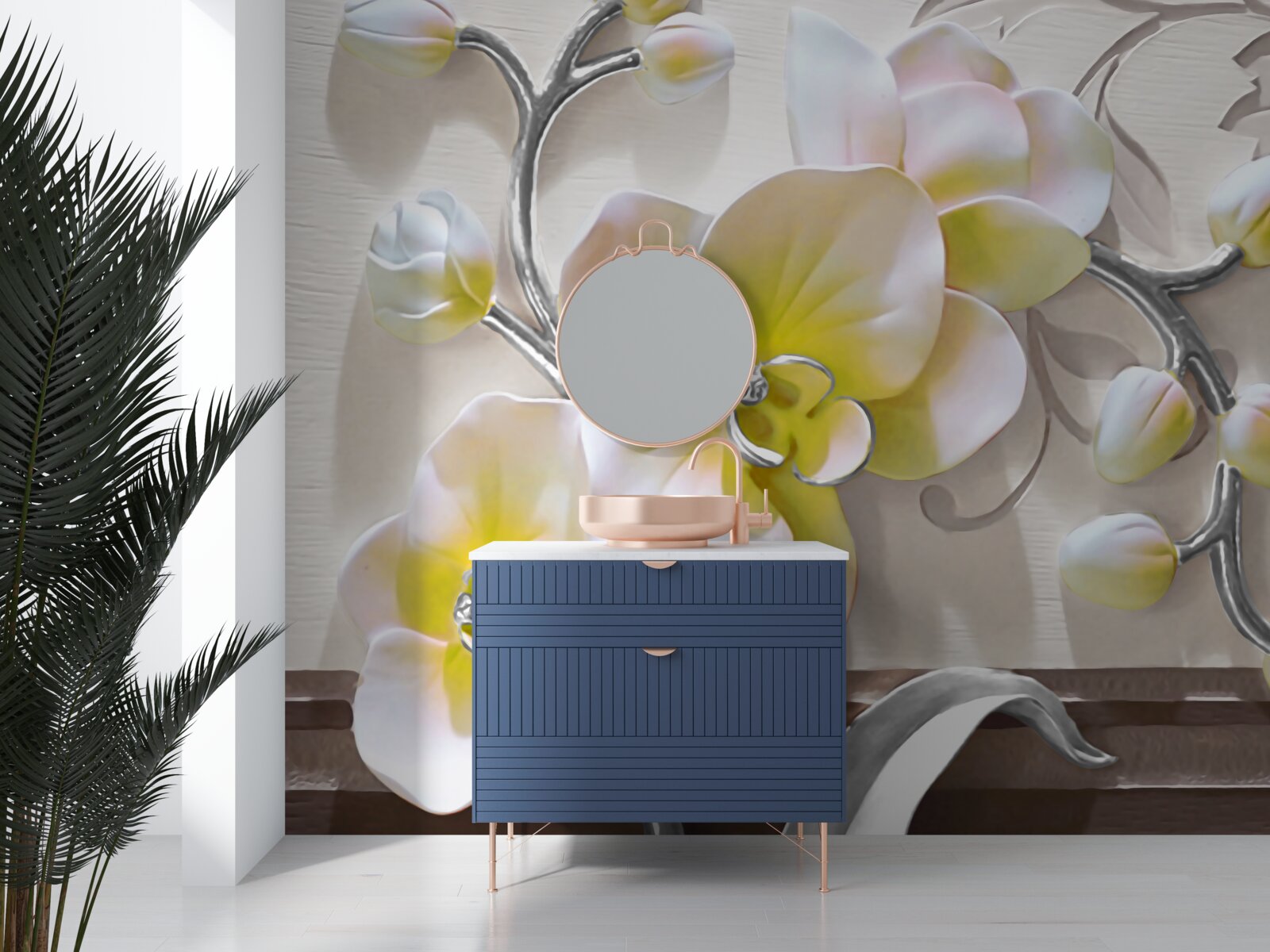 Fototapeten Orchidee mit einer einzigartigen weißen und gelben Farbe