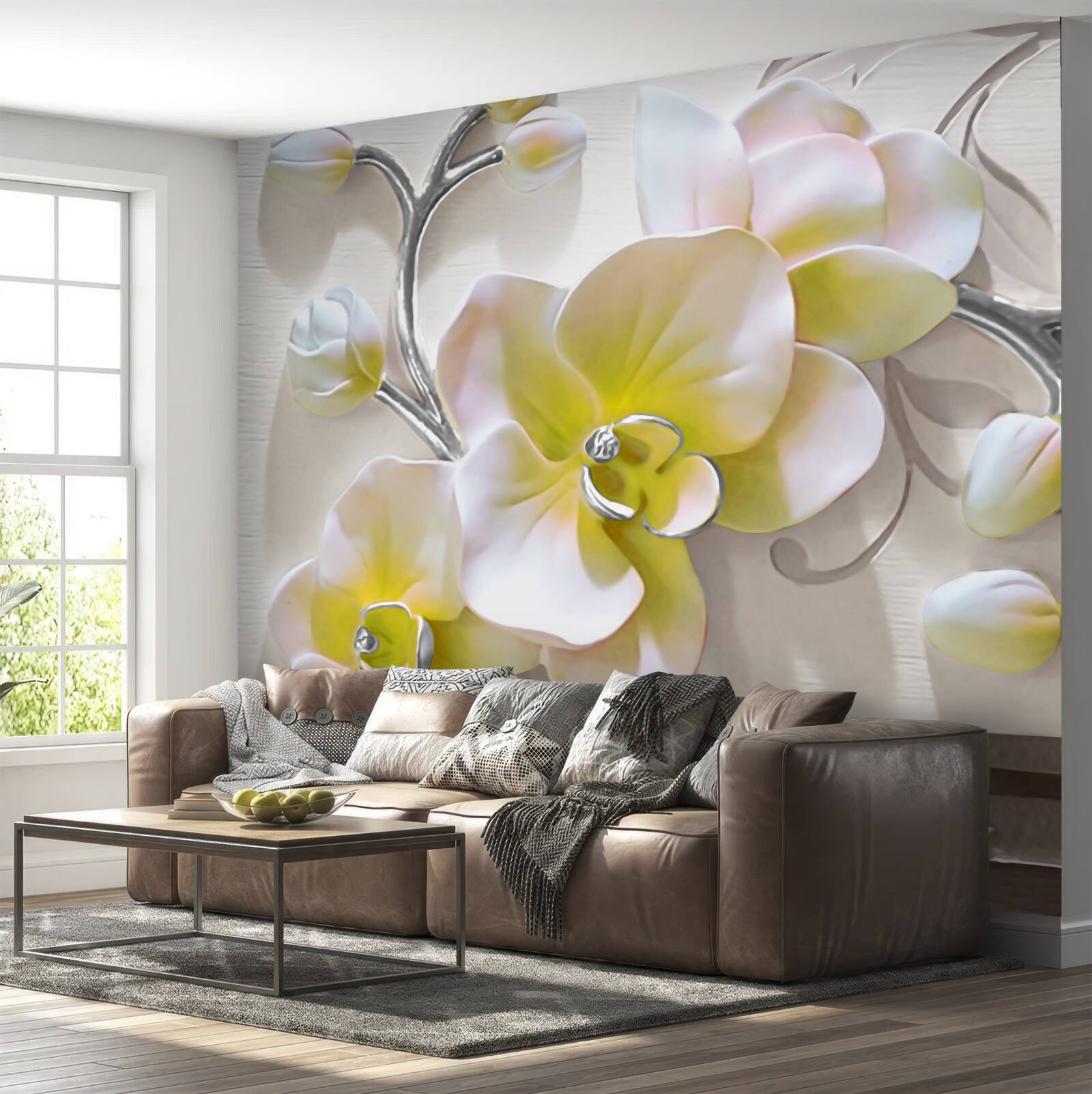Fototapeten Orchidee mit einer einzigartigen weißen und gelben Farbe