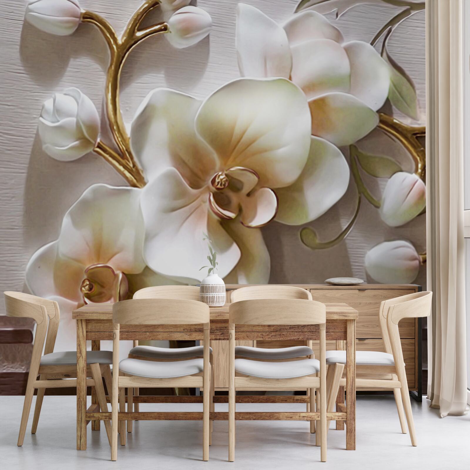 Fototapeten Wunderbare Zweige der Schnee -weiße Orchideen