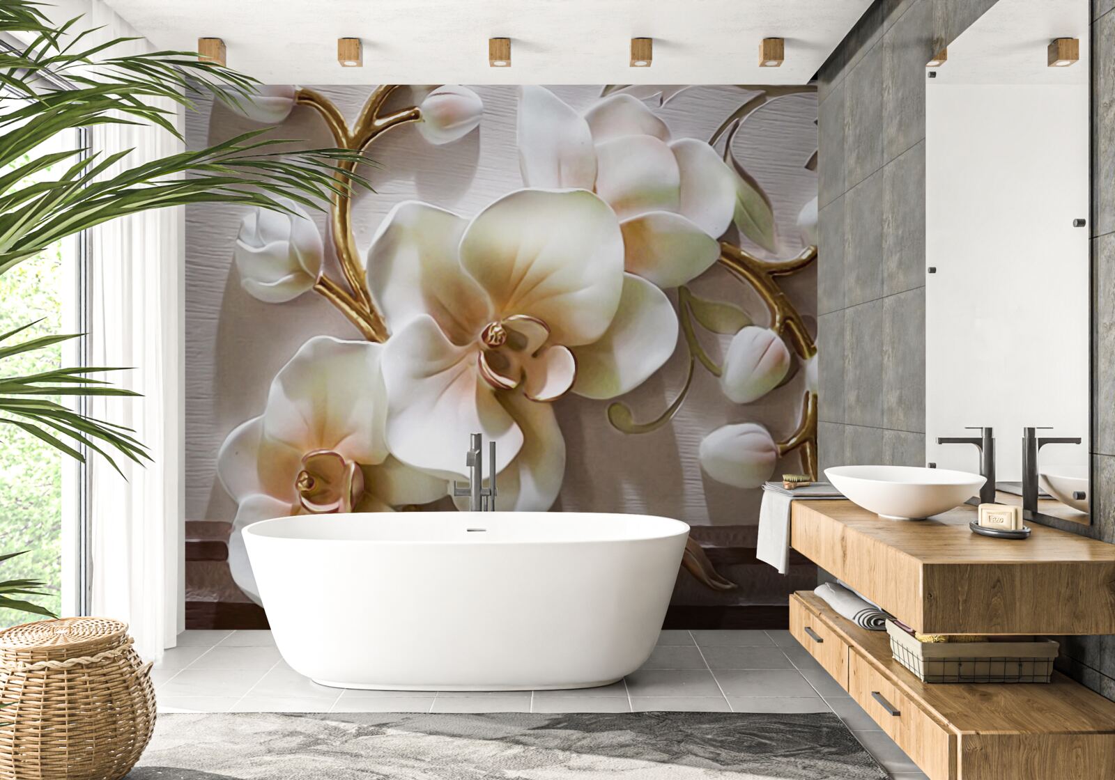 Fototapeten Wunderbare Zweige der Schnee -weiße Orchideen