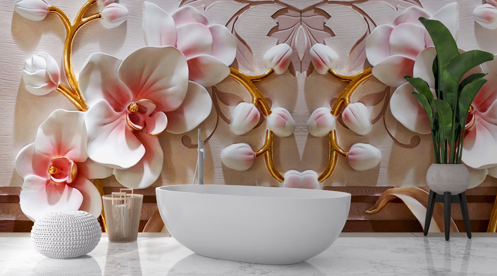 Fototapeten Orchidee mit einem roten Kern auf einem weißen Hintergrund von Blumen